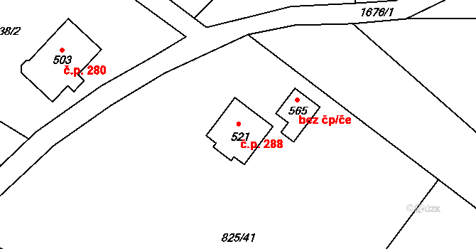 Ludvíkovice 288 na parcele st. 521 v KÚ Ludvíkovice, Katastrální mapa