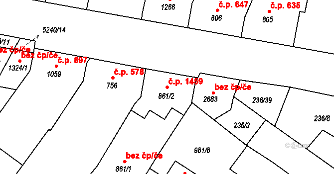 Velké Bílovice 1459 na parcele st. 861/2 v KÚ Velké Bílovice, Katastrální mapa