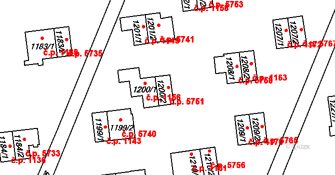 Zlín 5751 na parcele st. 1200/2 v KÚ Zlín, Katastrální mapa