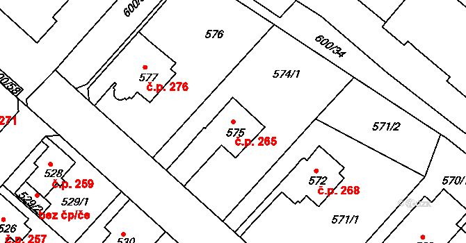 Pokratice 265, Litoměřice na parcele st. 575 v KÚ Pokratice, Katastrální mapa