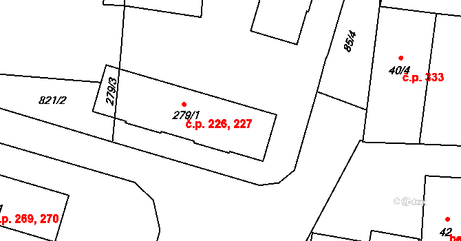 Sedlec 226,227, Sedlec-Prčice na parcele st. 279/1 v KÚ Sedlec u Votic, Katastrální mapa