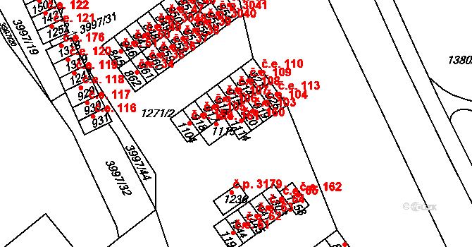 Pazderna 160, Vyškov na parcele st. 1114 v KÚ Dědice u Vyškova, Katastrální mapa