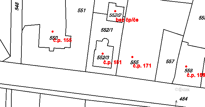 Lípa 151 na parcele st. 552/3 v KÚ Lípa nad Dřevnicí, Katastrální mapa
