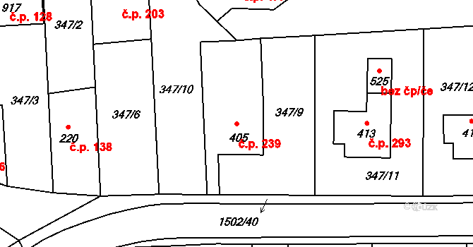 Kudlov 239, Zlín na parcele st. 405 v KÚ Kudlov, Katastrální mapa
