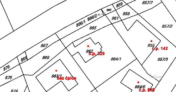 Štípa 329, Zlín na parcele st. 862 v KÚ Štípa, Katastrální mapa