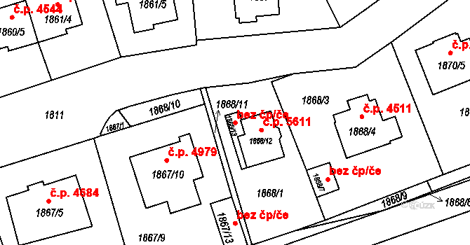 Chomutov 43141315 na parcele st. 1868/13 v KÚ Chomutov II, Katastrální mapa