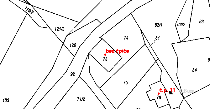 Homole u Panny 44692315 na parcele st. 73 v KÚ Babiny II, Katastrální mapa