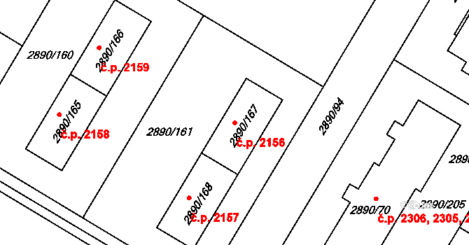 Předměstí 2156, Opava na parcele st. 2890/167 v KÚ Opava-Předměstí, Katastrální mapa