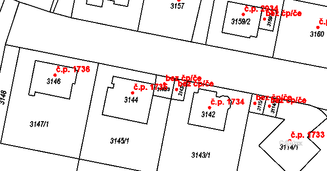 Teplice 45114315 na parcele st. 3145/3 v KÚ Teplice, Katastrální mapa
