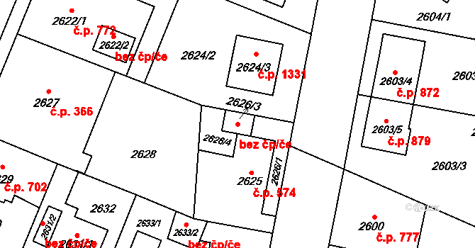 Plzeň 46474315 na parcele st. 2626/3 v KÚ Bolevec, Katastrální mapa