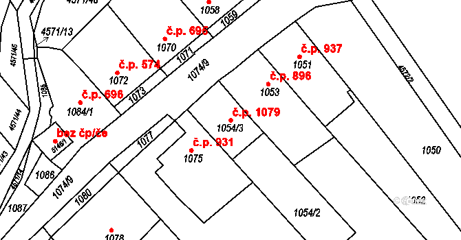 Vlčnov 1079 na parcele st. 1054/3 v KÚ Vlčnov, Katastrální mapa