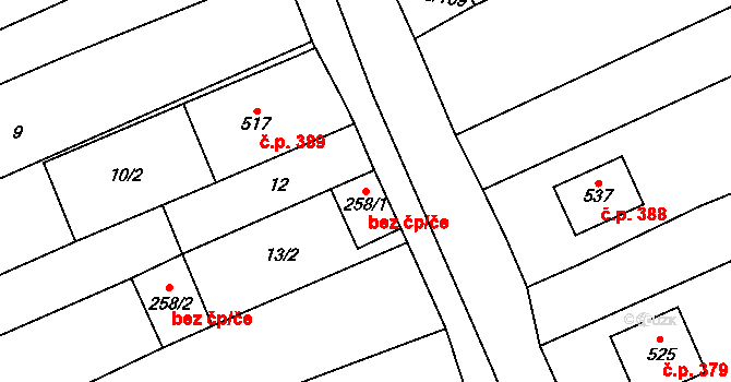 Horní Němčí 47591315 na parcele st. 258/1 v KÚ Horní Němčí, Katastrální mapa