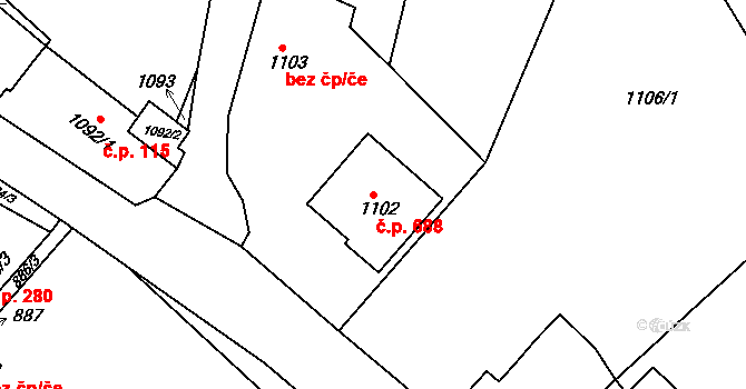 Buchlovice 688 na parcele st. 1102 v KÚ Buchlovice, Katastrální mapa