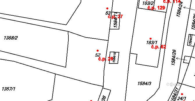 Lhotka 26, Hradčovice na parcele st. 52 v KÚ Lhotka u Hradčovic, Katastrální mapa