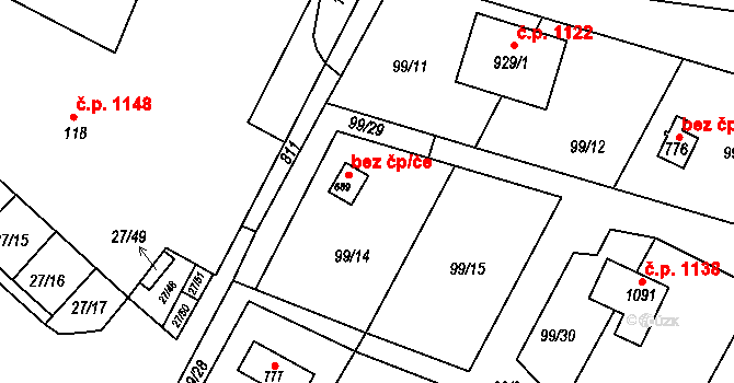 Kamenice 49130315 na parcele st. 689 v KÚ Ládví, Katastrální mapa