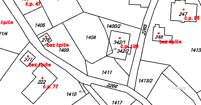 Radčice 50257315 na parcele st. 101 v KÚ Radčice, Katastrální mapa
