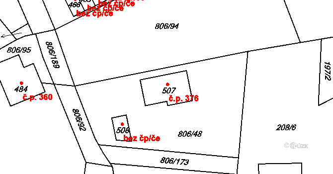 Ostřešany 376 na parcele st. 507 v KÚ Ostřešany, Katastrální mapa
