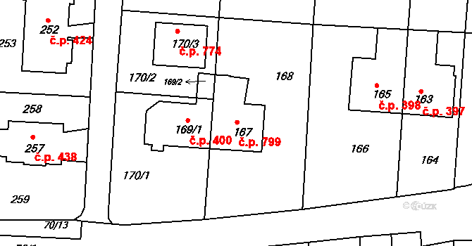 Bohunice 799, Brno na parcele st. 167 v KÚ Bohunice, Katastrální mapa