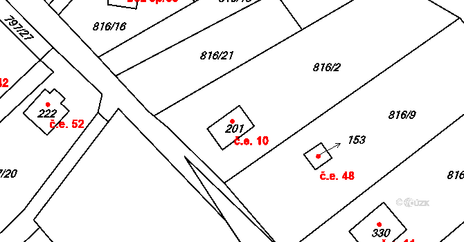 Smrkovice 10, Písek na parcele st. 201 v KÚ Smrkovice, Katastrální mapa