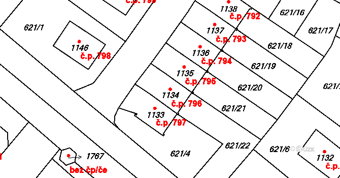 Králíky 796 na parcele st. 1134 v KÚ Králíky, Katastrální mapa
