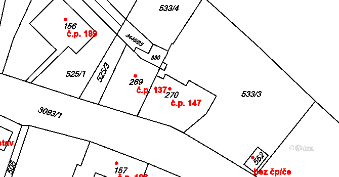 Rudoltice 147 na parcele st. 270 v KÚ Rudoltice u Lanškrouna, Katastrální mapa