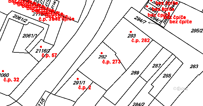 Pražské Předměstí 273, Vysoké Mýto na parcele st. 292 v KÚ Vysoké Mýto, Katastrální mapa