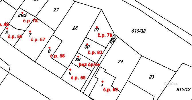 Olovnice 83 na parcele st. 90 v KÚ Olovnice, Katastrální mapa