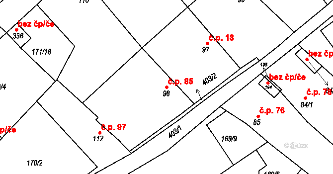 Konětopy 85 na parcele st. 98 v KÚ Konětopy, Katastrální mapa