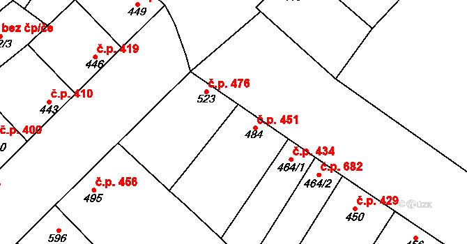 Kostelec nad Labem 476 na parcele st. 523 v KÚ Kostelec nad Labem, Katastrální mapa