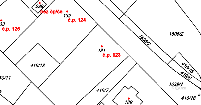 Mladotice 123 na parcele st. 131 v KÚ Mladotice, Katastrální mapa