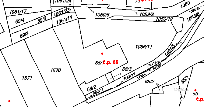 Chrastavice 65 na parcele st. 68/1 v KÚ Chrastavice, Katastrální mapa