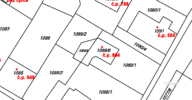 Kluč 864, Habartov na parcele st. 1089/6 v KÚ Habartov, Katastrální mapa