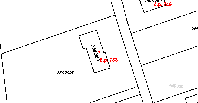 Rapotín 783 na parcele st. 2502/63 v KÚ Rapotín, Katastrální mapa