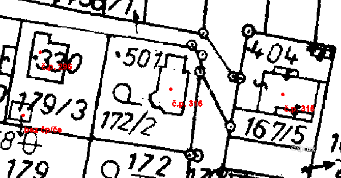 Bernartice 316 na parcele st. 501 v KÚ Bernartice u Milevska, Katastrální mapa