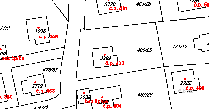 Horní Brána 403, Český Krumlov na parcele st. 2263 v KÚ Český Krumlov, Katastrální mapa
