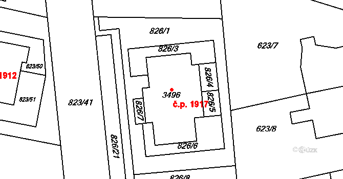 Lysá nad Labem 1917 na parcele st. 3496 v KÚ Lysá nad Labem, Katastrální mapa