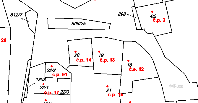 Líšťany 13 na parcele st. 19 v KÚ Líšťany u Cítolib, Katastrální mapa