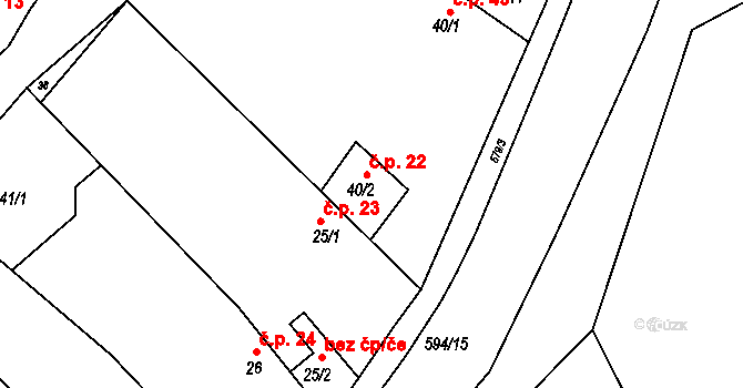 Orasice 22, Počedělice na parcele st. 40/2 v KÚ Orasice, Katastrální mapa