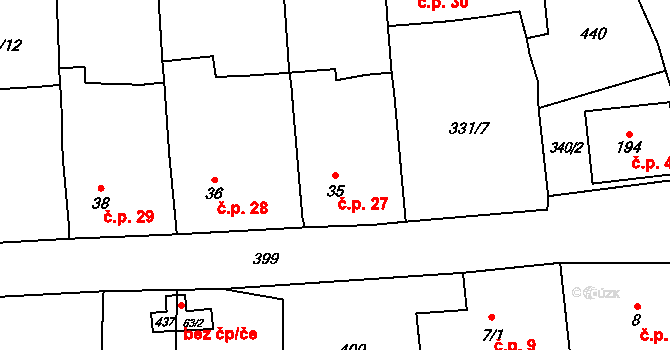 Velichov 27, Žatec na parcele st. 35 v KÚ Velichov u Žatce, Katastrální mapa