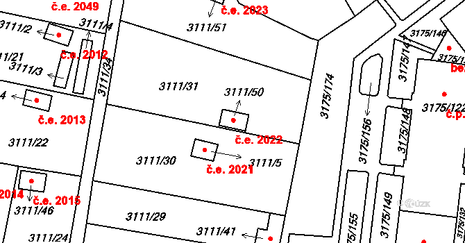 Louny 2022 na parcele st. 3111/50 v KÚ Louny, Katastrální mapa