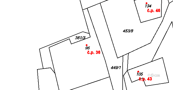 Mrzkovice 36, Světlá nad Sázavou na parcele st. 96 v KÚ Mrzkovice, Katastrální mapa