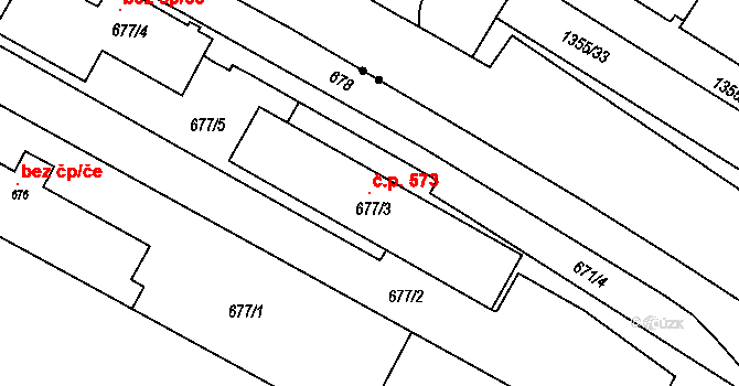 Pisárky 573, Brno na parcele st. 677/3 v KÚ Pisárky, Katastrální mapa