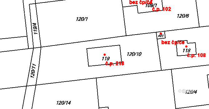 Šťáhlavice 218, Šťáhlavy na parcele st. 119 v KÚ Šťáhlavice, Katastrální mapa