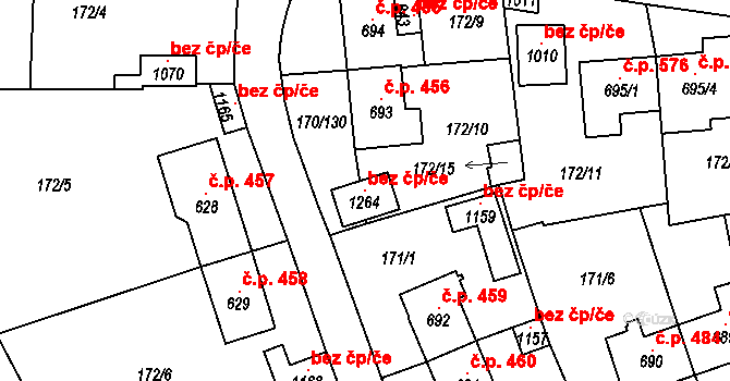 Košťany 103390316 na parcele st. 1264 v KÚ Košťany, Katastrální mapa