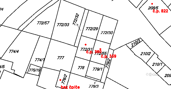 Holešov 360 na parcele st. 772/31 v KÚ Holešov, Katastrální mapa