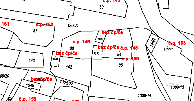 Čisovice 104200316 na parcele st. 1153 v KÚ Čisovice, Katastrální mapa