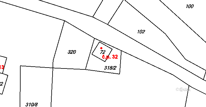 Královka 32, Šluknov na parcele st. 72 v KÚ Královka, Katastrální mapa