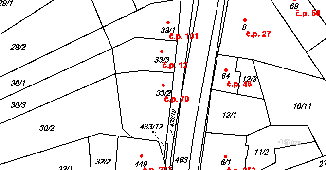 Přerov XI-Vinary 70, Přerov na parcele st. 33/2 v KÚ Vinary u Přerova, Katastrální mapa
