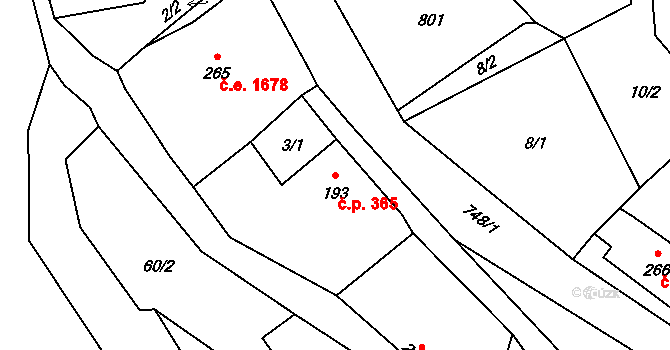 Bedřichov 365 na parcele st. 193/1 v KÚ Bedřichov u Jablonce nad Nisou, Katastrální mapa