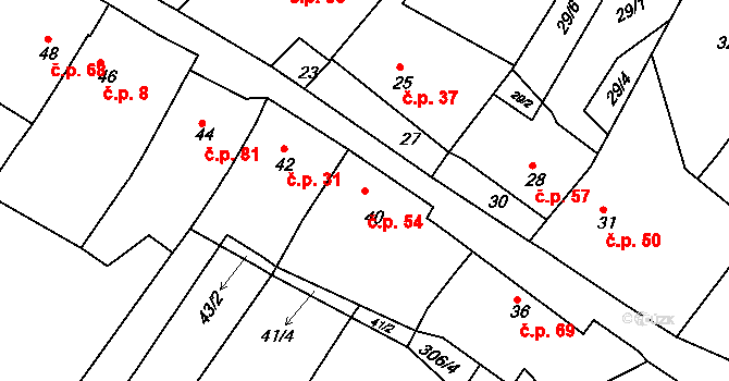 Kelčany 54 na parcele st. 40 v KÚ Kelčany, Katastrální mapa